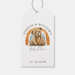 Leuke Waterverf teddybeer en regenboog Baby shower Cadeaulabel