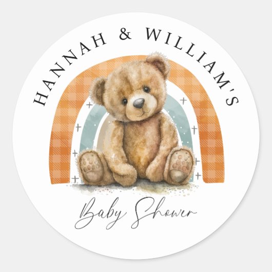 Leuke Waterverf teddybeer en regenboog Baby shower Ronde Sticker (Voorkant)