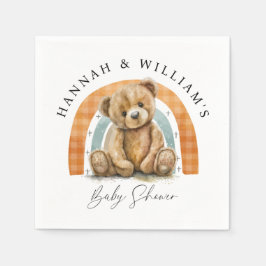 Leuke Waterverf teddybeer en regenboog Baby shower Servet