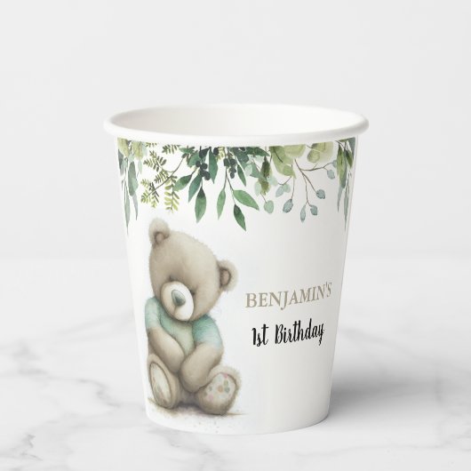 Leuke Waterverf teddybeer verlaat elke leeftijd ve Papieren Bekers (Achterkant)