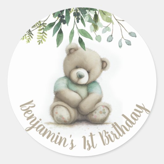 Leuke Waterverf teddybeer verlaat elke leeftijd ve Ronde Sticker (Voorkant)