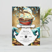 Leuke Waterverf Treasure Pirate Verjaardag Kaart (Staand voorkant)