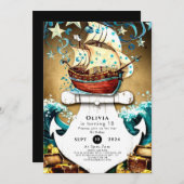 Leuke Waterverf Treasure Pirate Verjaardag Kaart (Voorkant / Achterkant)