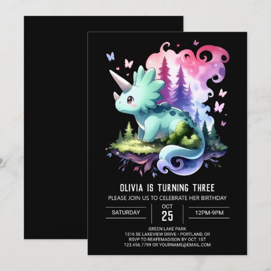 Leuke Waterverf Triceratops Verjaardag Kaart (Voorkant / Achterkant)