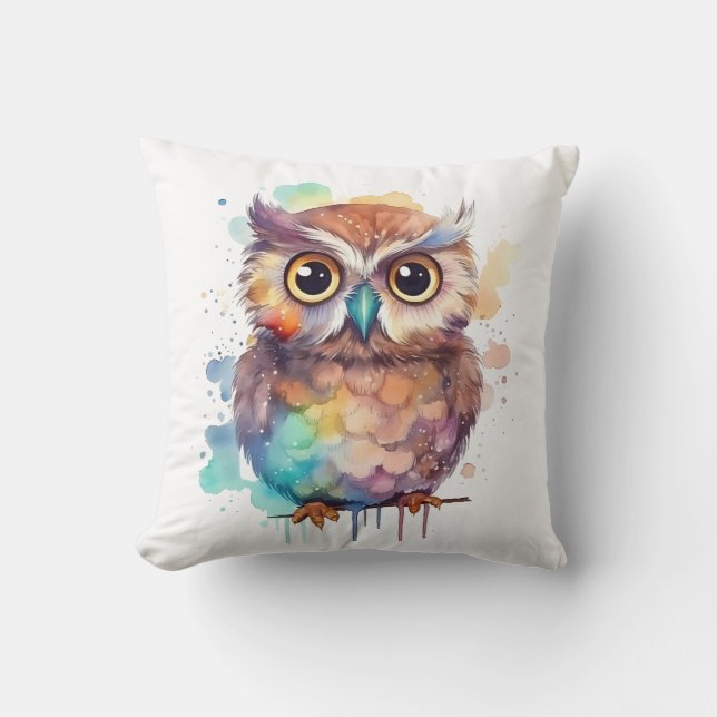 Leuke Waterverf Uil Graphic Kussen (Voorkant)