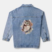 Leuke Waterverf Uil Vogel Wildlife Art Denim Jacket (Achterkant)