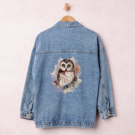 Leuke Waterverf Uil Vogel Wildlife Art Denim Jacket (Hangar)
