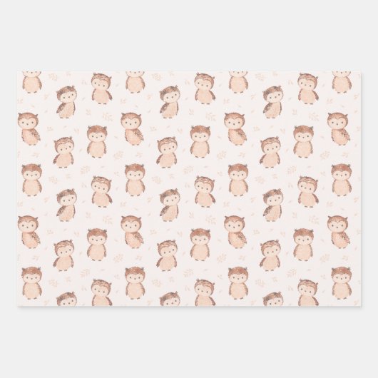 Leuke Waterverf uilen in aardetinten Inpakpapier Vel (Voorkant)