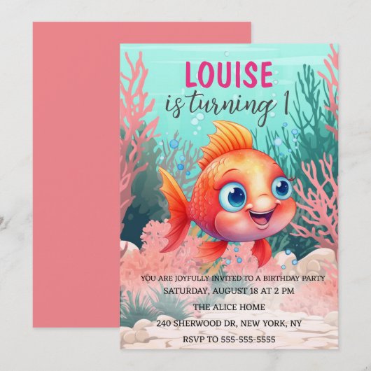 Leuke Waterverf Vis Onder het Zee Verjaardag Kaart (Voorkant / Achterkant)