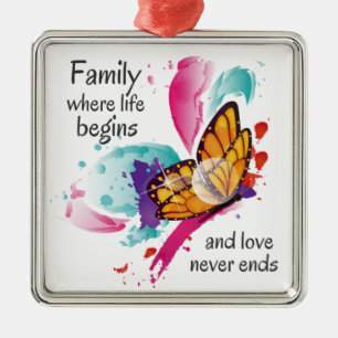 Leuke Waterverf Vlinder Familie Leven Quote Metalen Ornament