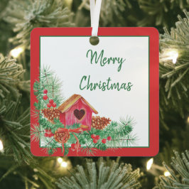 Leuke waterverf vogelhuisje Kerstvakantie   Metalen Ornament