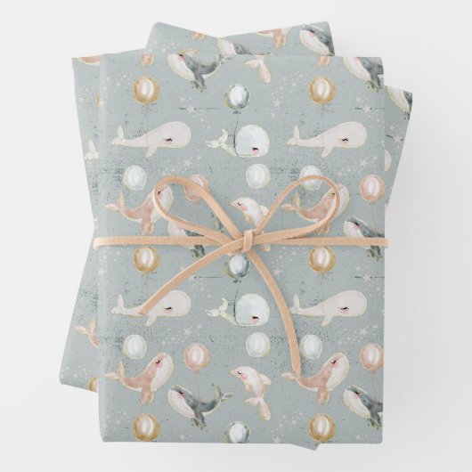 Leuke Waterverf walvis dolfijn en pastel ballon Inpakpapier Vel (In situ)