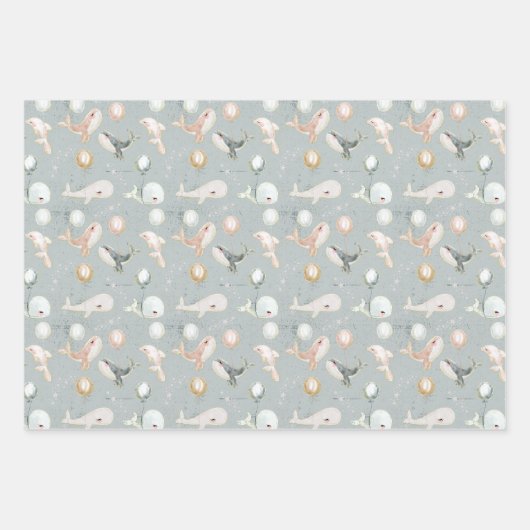 Leuke Waterverf walvis dolfijn en pastel ballon Inpakpapier Vel (Voorkant)