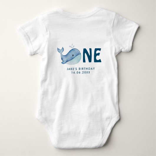 Leuke Waterverf walvis met baby's naam & datum Bab Romper (Achterkant)