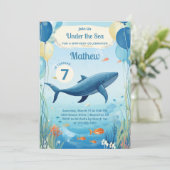 Leuke Waterverf walvis onder het Zee Ocean Birthda Kaart (Staand voorkant)