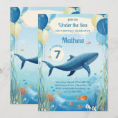 Leuke Waterverf walvis onder het Zee Ocean Birthda Kaart (Voorkant / Achterkant)