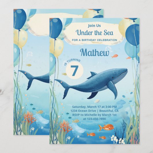 Leuke Waterverf walvis onder het Zee Ocean Birthda Kaart (Voorkant / Achterkant)