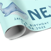 Leuke Waterverf Whale Birthday gepersonaliseerd Cadeaupapier (Rol Hoek)