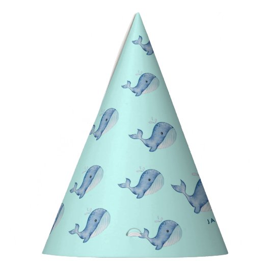 Leuke Waterverf Whale Birthday gepersonaliseerd Feesthoedjes (Links)