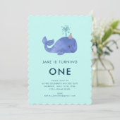 Leuke Waterverf Whale Party Pet Verjaardag Kaart (Staand voorkant)