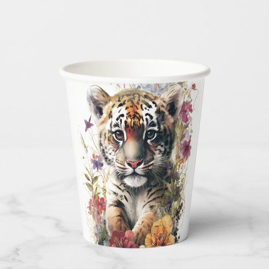 Leuke Waterverf Wild Tiger Cub Kids Verjaardag Papieren Bekers (Achterkant)