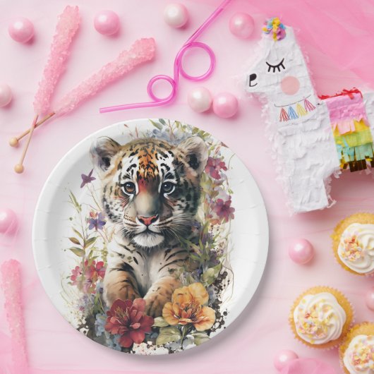 Leuke Waterverf Wild Tiger Cub Kids Verjaardag Papieren Bordje (Feest)