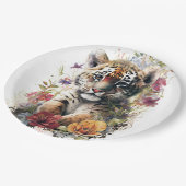 Leuke Waterverf Wild Tiger Cub Kids Verjaardag Papieren Bordje (Gekanteld)