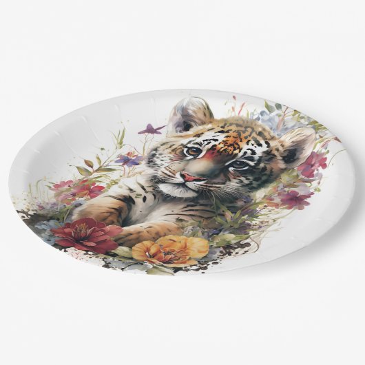 Leuke Waterverf Wild Tiger Cub Kids Verjaardag Papieren Bordje (Gekanteld)