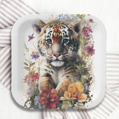 Leuke Waterverf Wild Tiger Cub Kids Verjaardag Papieren Bordje