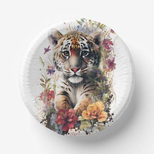 Leuke Waterverf Wild Tiger Cub Kids Verjaardag Papieren Kommen (Voorkant)