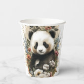 Leuke Waterverf Wildflower Panda Beer Verjaardag Papieren Bekers (Achterkant)