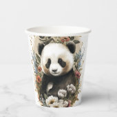 Leuke Waterverf Wildflower Panda Beer Verjaardag Papieren Bekers (Voorkant)