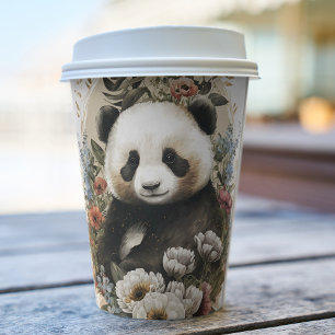 Leuke Waterverf Wildflower Panda Beer Verjaardag Papieren Bekers
