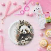 Leuke Waterverf Wildflower Panda Beer Verjaardag Papieren Bordje (Feest)