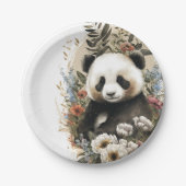 Leuke Waterverf Wildflower Panda Beer Verjaardag Papieren Bordje (Voorkant)