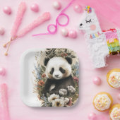 Leuke Waterverf Wildflower Panda Beer Verjaardag Papieren Bordje (Feest)