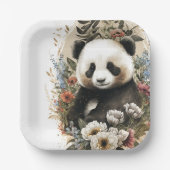 Leuke Waterverf Wildflower Panda Beer Verjaardag Papieren Bordje (Voorkant)