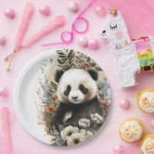 Leuke Waterverf Wildflower Panda Beer Verjaardag Papieren Bordje (Feest)