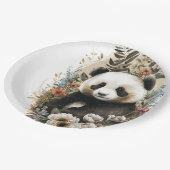 Leuke Waterverf Wildflower Panda Beer Verjaardag Papieren Bordje (Gekanteld)