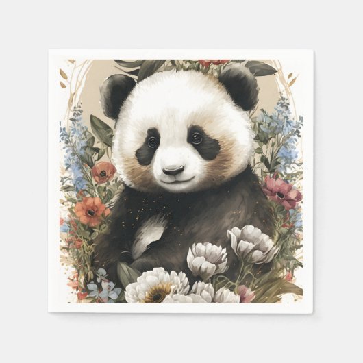 Leuke Waterverf Wildflower Panda Beer Verjaardag Servet (Voorkant)