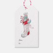 Leuke waterverf Winter Kerstmis kous Cadeaulabel (Voorkant)