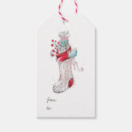 Leuke waterverf Winter Kerstmis kous Cadeaulabel