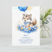 Leuke Waterverf Wolf Eerste Verjaardagsuitnodiging Kaart (Staand voorkant)