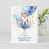 Leuke Waterverf Wolf Eerste Verjaardagsuitnodiging Kaart (Staand voorkant)