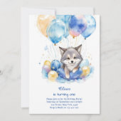 Leuke Waterverf Wolf Eerste Verjaardagsuitnodiging Kaart (Voorkant)