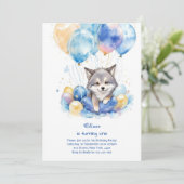 Leuke Waterverf Wolf Eerste Verjaardagsuitnodiging Kaart (Staand voorkant)