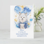 Leuke Waterverf Wolf Eerste Verjaardagsuitnodiging Kaart (Staand voorkant)