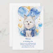 Leuke Waterverf Wolf Eerste Verjaardagsuitnodiging Kaart (Voorkant / Achterkant)