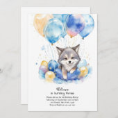 Leuke Waterverf Wolf Pup Verjaardagsuitnodiging Kaart (Voorkant / Achterkant)