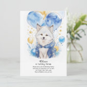 Leuke Waterverf Wolf Pup Verjaardagsuitnodiging Kaart (Staand voorkant)